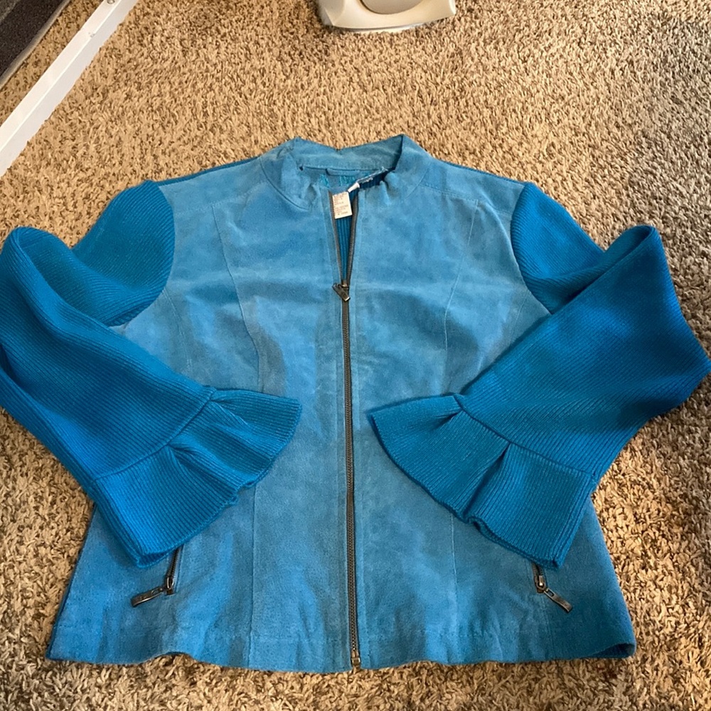 AMI turquoise colored leather jacket size S
